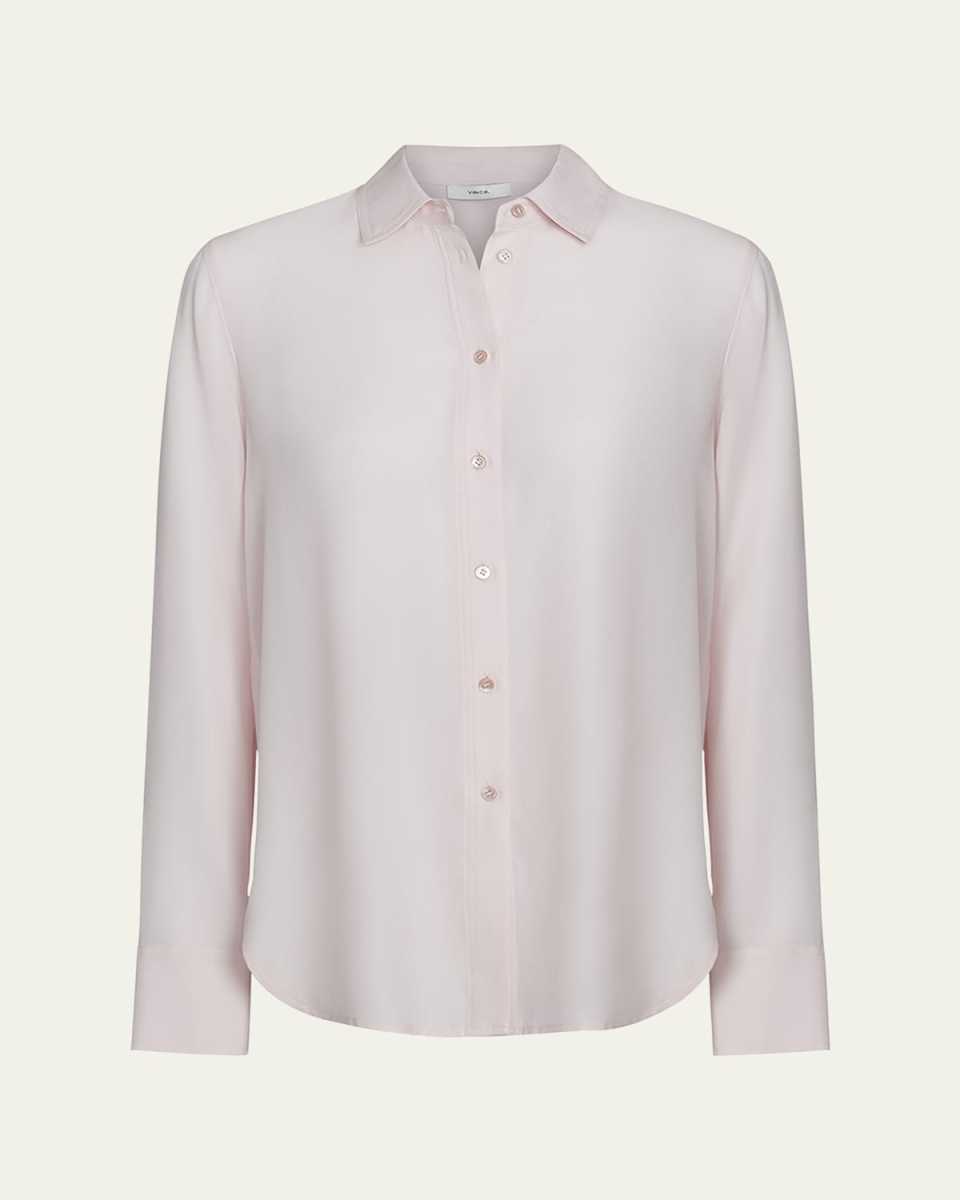 Slim-Fitted Stretch Silk Button-Front Blouse